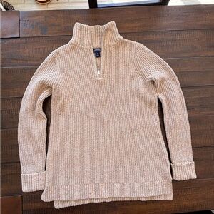 Lands' End Cream Ribbed Half-Zip Turtleneck Sweater
